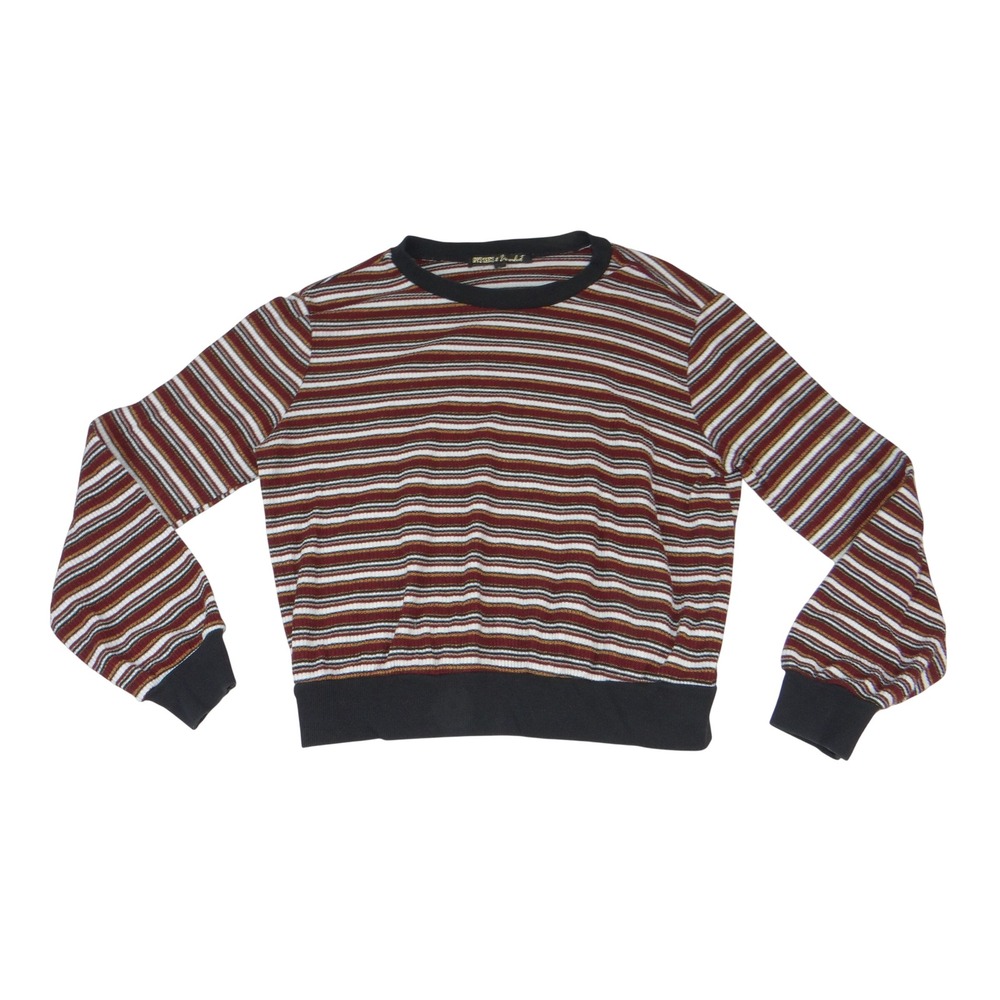Gypsies & Moondust Womens Striped Long Sleeve Knit Top Crew Neck Burgundy Large